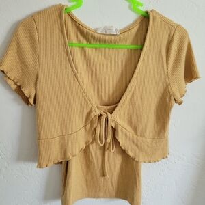 Women's Tan Ribbed 2-Piece Tie-Front Top